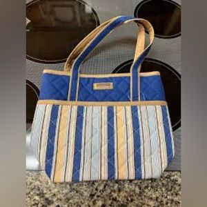 Longaberger cabana blue stripe tote